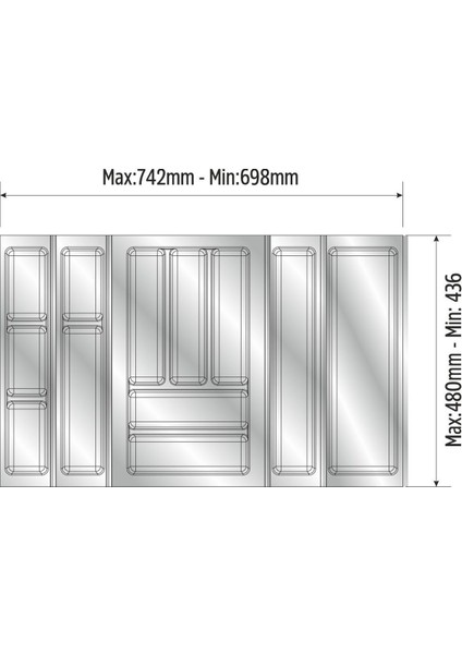 Çekmece Içi Düzenleyici, Kesilebilir, Gri, 74X48 Cm, Yanlar ve Boydan 4 cm modelleri