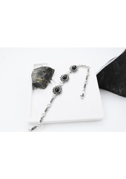 AYÇA 925 Ayar Oltu Taşlı Gümüş Bileklik