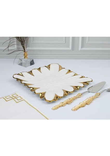 Royking Flora 28 cm Kare Sunum Tabak – Porselen, Çiçek Desenli