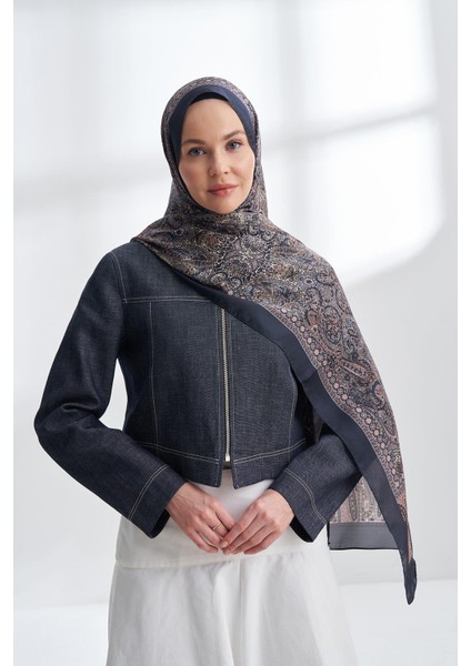 Ethnıc Vual Vıntage Desen Şal - Lacivert - Pudra
