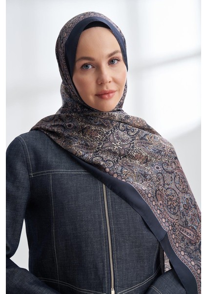 Ethnıc Vual Vıntage Desen Şal - Lacivert - Pudra modelleri