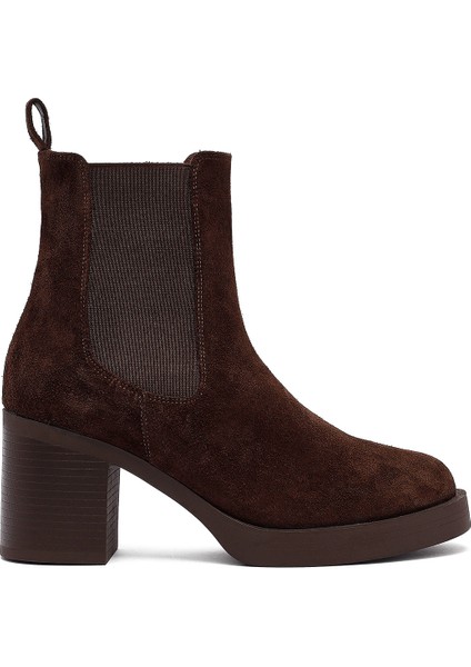 Kadın Kahverengi Topuklu Süet Deri Chelsea Bot 25WFD153710