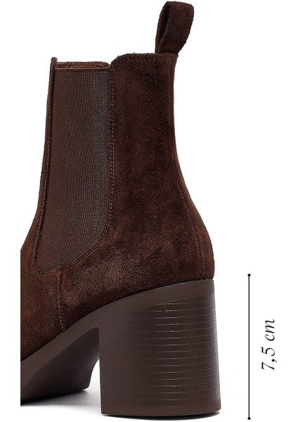 Kadın Kahverengi Topuklu Süet Deri Chelsea Bot 25WFD153710 fiyatları