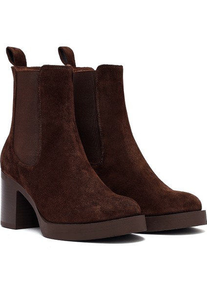 Kadın Kahverengi Topuklu Süet Deri Chelsea Bot 25WFD153710 indirimleri