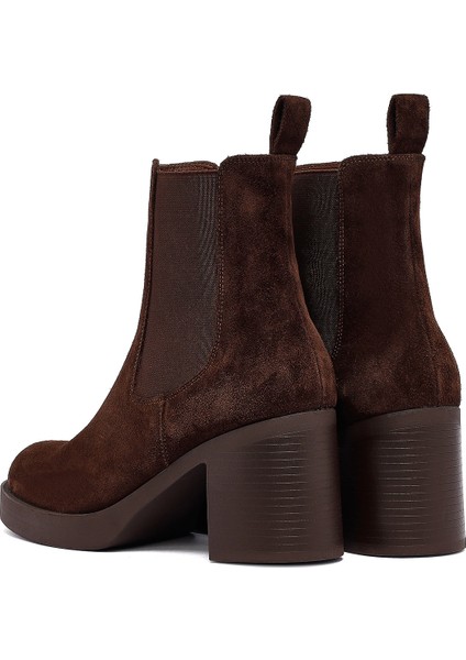 Kadın Kahverengi Topuklu Süet Deri Chelsea Bot 25WFD153710