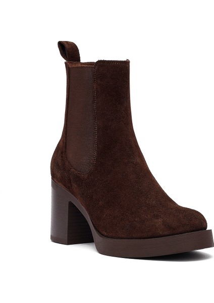 Kadın Kahverengi Topuklu Süet Deri Chelsea Bot 25WFD153710