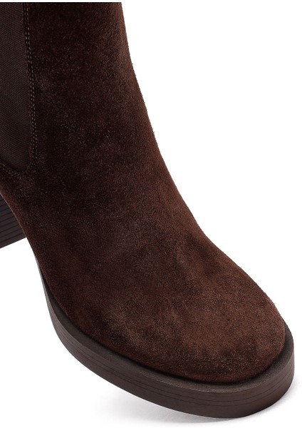 Kadın Kahverengi Topuklu Süet Deri Chelsea Bot 25WFD153710