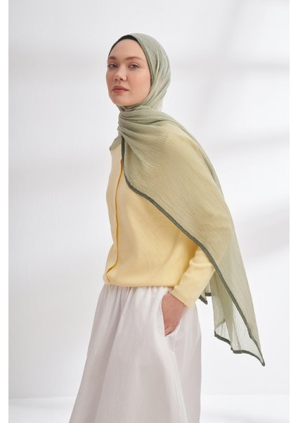 Müslin Biyeli Şal - Keten Yeşili