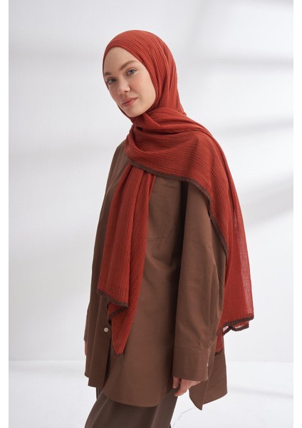 Müslin Biyeli Şal - Kiremit