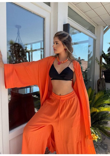 Uzun Yırtmaçlı Kimono Pantolon Takım