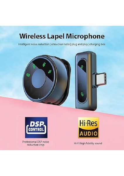 Kablosuz Yaka Mikrofonu Çift Klipsli Type-C Telefon Canlı Yayını Dış Mekan Kaydı Için modelleri