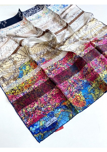 Sura Saf Ipek Eşarp 49680 Mavi Karışık Desen