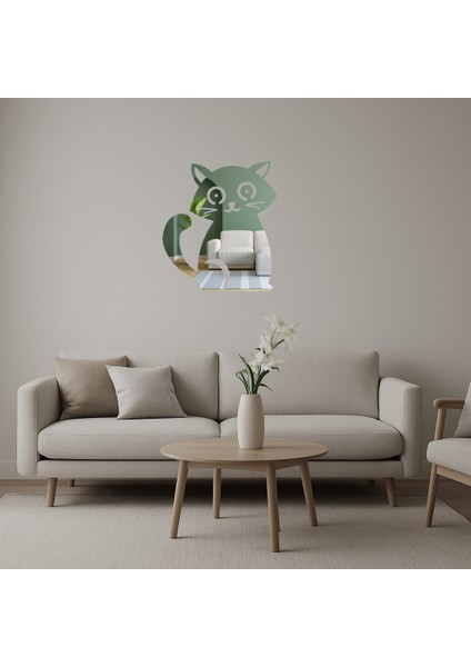 Sevimli Kedi Gülümseme Aynalı Tablosu - ALVN1898-9802