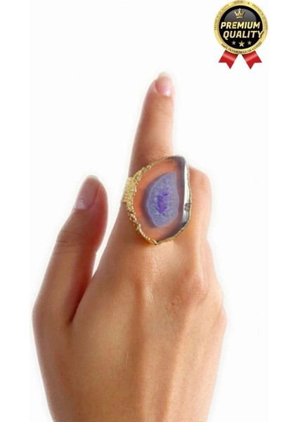 Özel Üretim Altın Pirinç Kaplama Vintage Görünümlü Şık Tasarımlı Ayarlanabilir Doğal Taş Kadın Yüzük fiyatları