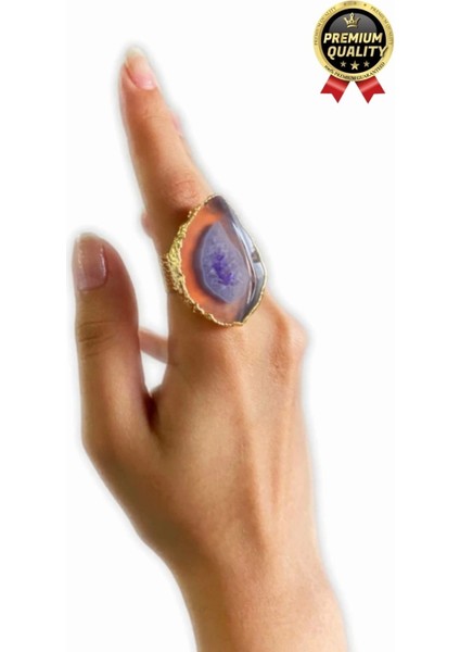 Özel Üretim Altın Pirinç Kaplama Vintage Görünümlü Şık Tasarımlı Ayarlanabilir Doğal Taş Kadın Yüzük modelleri