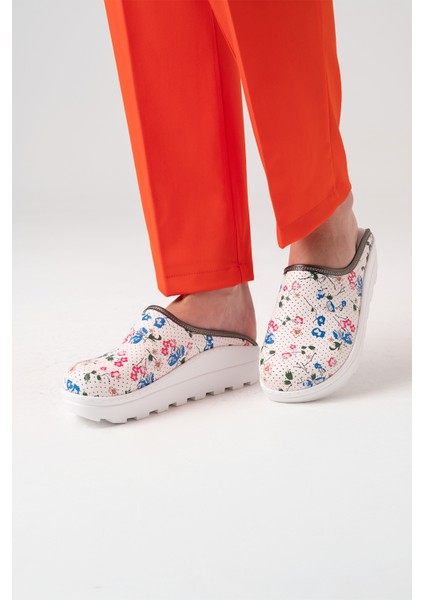 Çiçekli Fit Vivacolor Kadın Sabo Terlik Ortopedik Doktor Hemşire Hastane Terliği