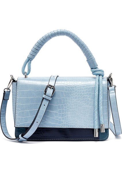 Kadın Mavi Uzun Askılı Kroko Desenli Çapraz Çanta 25ABD2706E3