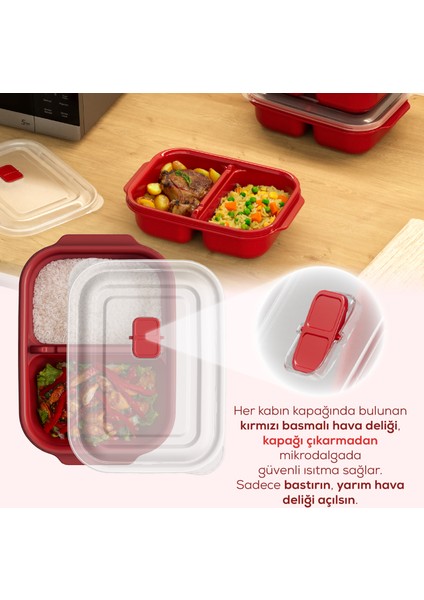 Kapaklı 3’lü Mikrodalgaya Uygun Bölmeli Dikdörtgen Saklama Kabı Seti - 1200 ml fiyatları