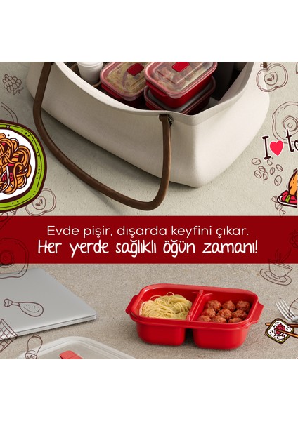 Kapaklı 3’lü Mikrodalgaya Uygun Bölmeli Dikdörtgen Saklama Kabı Seti - 1200 ml indirimleri