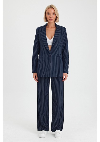 Çizgili Ceket Pantolon Takım