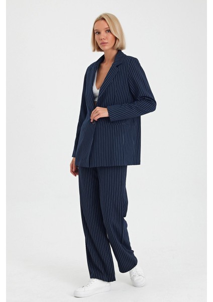 Çizgili Ceket Pantolon Takım