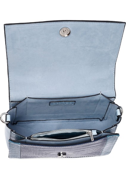 Kadın Mavi Uzun Askılı Kroko Desenli Çapraz Çanta 25ABD2706E3