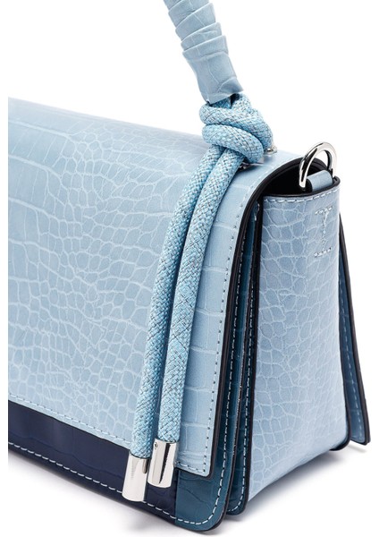 Kadın Mavi Uzun Askılı Kroko Desenli Çapraz Çanta 25ABD2706E3