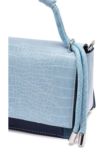 Kadın Mavi Uzun Askılı Kroko Desenli Çapraz Çanta 25ABD2706E3