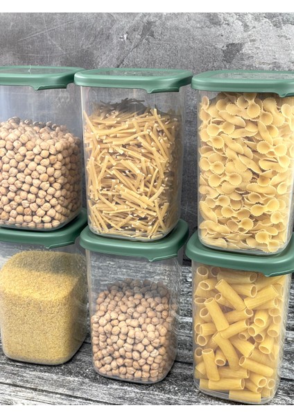 6 Lı Plastik Vakum Kapaklı Saklama Kabı Erzak Bakliyat Kavanoz Peggy Set 1.2 Litre Kare