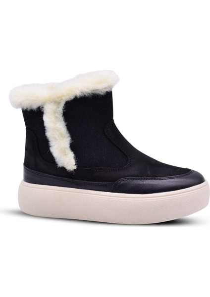 Pamela Kız Çocuk Hakiki Deri Kürk Detaylı Fermuarlı Siyah Renk Bot