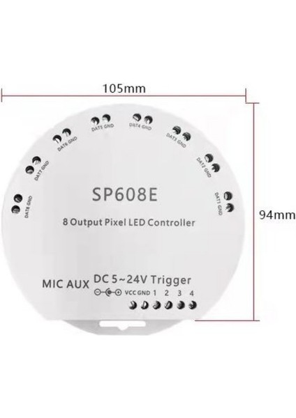 SP608E 8 Kanal Adreslenebilir Rgb Pixel LED Kontrol Cihazı | Bluetooth ve Rf Kumandalı | 5-24V