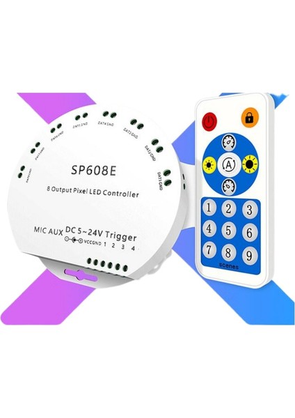 SP608E 8 Kanal Adreslenebilir Rgb Pixel LED Kontrol Cihazı | Bluetooth ve Rf Kumandalı | 5-24V