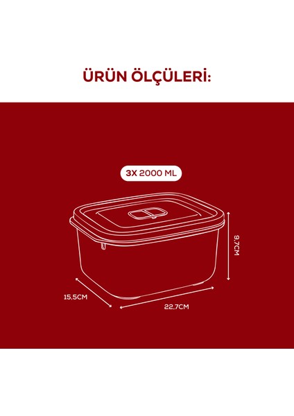 Kapaklı 3’lü Mikrodalgaya Uygun Dikdörtgen Saklama Kabı Seti - 2000 ml modelleri