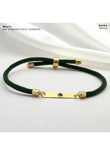 14 Ayar Altın Plakalı Boğa Burçlarına Yeşil Örgü Ipli Dikdörtgen Motifli Hediye BILEKLIK-554BURÇ fiyatları