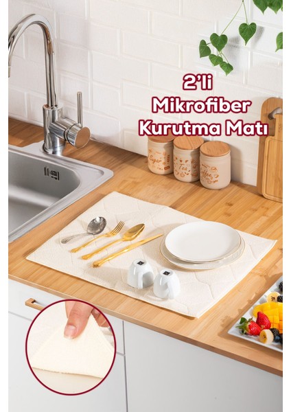 Iki Adet Mikrofiber Bulaşık Kurulama Matı, Süper Emici, 38X51 cm