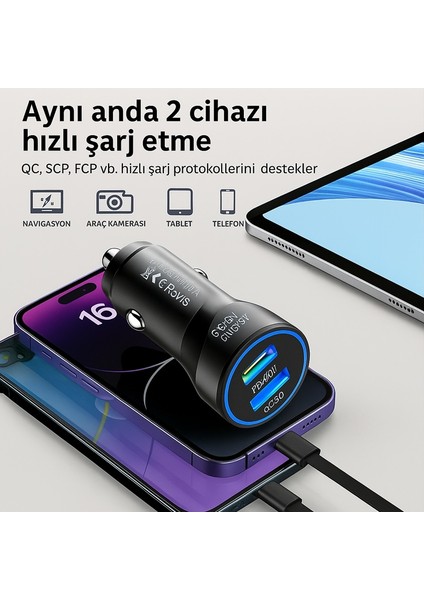 Araç Şarj Seti Araç Şarjı+Kablo 30W indirimleri
