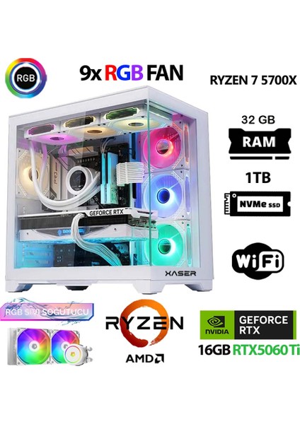 SOVAX60 Ryzen 7 5700X 32GB Ram 1tb M.2 Nvme SSD 16GB RTX5060TI Sıvı Soğutmalı Hazır Sistem Oyuncu Bilgisayarı