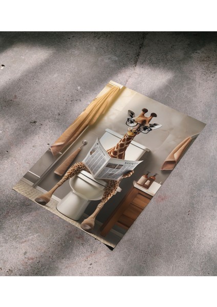 Çerçevesiz Poster Dijital Baskı , Tuvalette Oturan Zürafa , Banyo Tuvalet Dekorasyon Poster fiyatları