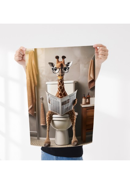 Çerçevesiz Poster Dijital Baskı , Tuvalette Oturan Zürafa , Banyo Tuvalet Dekorasyon Poster fırsatları