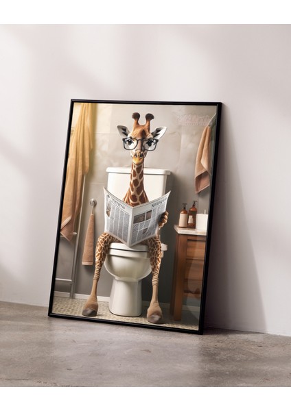 Çerçevesiz Poster Dijital Baskı , Tuvalette Oturan Zürafa , Banyo Tuvalet Dekorasyon Poster