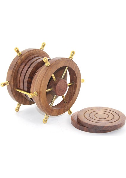 Pirinç Dümenli Ahşap Bardak Altı