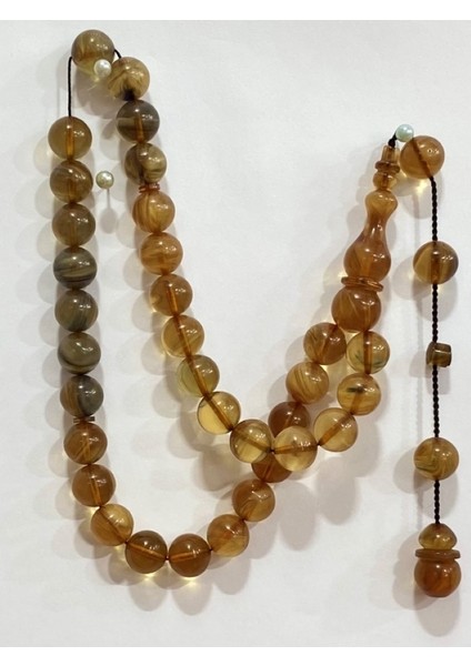 Ateş Kehriba Bal Rengi Yuvarlak Modeli Usta Işçilik Tespih