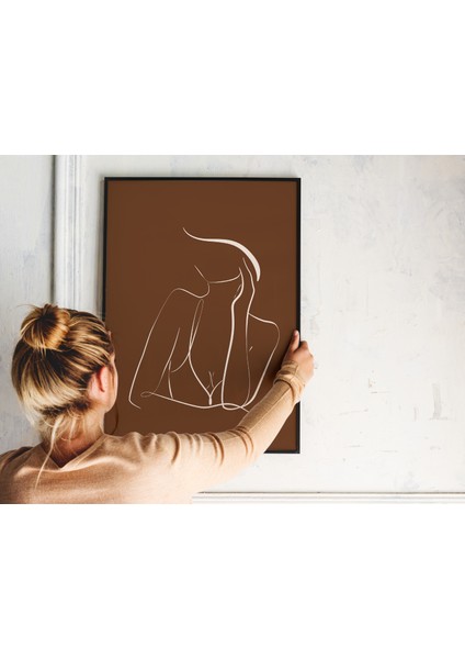 Poster , Line Art , Çerçevesiz Poster , Dijital Baskı , Soyut Kadın Figürü , Çizgi Sanatı , Düşünen Kadın Poster