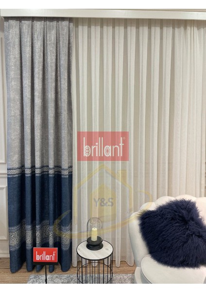 Glaris Betina Keten Zemin Bordür Desen Modern Yüksek Kaliteli Fon Perde 1/3 Sık Pile - Tek Kanat