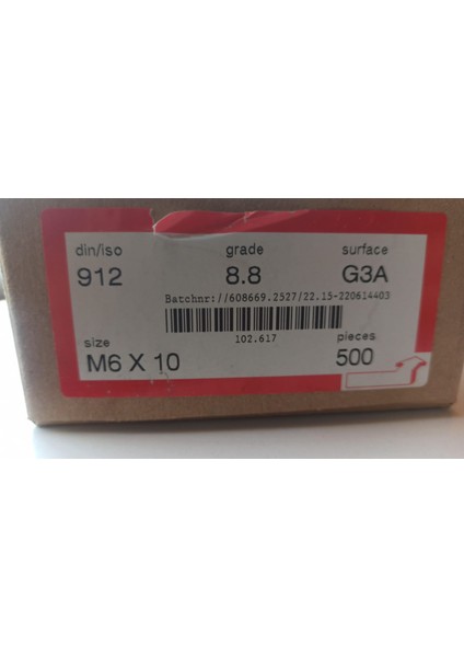 M6X10 Dın 912 Imbus Alyan Başlı 8.8 Kalite Çelik Cıvata G3A Gri 500 Adet
