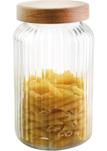 Bambu Kapaklı Çizgili Cam Erzak Kavanozu 4900 ml Kahverengi fiyatları