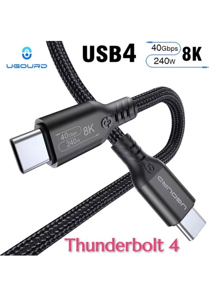 1-Metre Thunderbolt 4 E-Marker Akıllı Çip Usb 4.0 240W 40Gbps 8K 60Hz Type-C Görüntü Aktarım ve Hızlı Şarj Data Video Kablosu Ce Lisanslı Orjinal