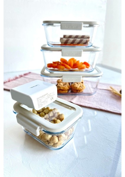 Bej 5'li Vakumlu Cam Saklama Kabı Seti, Sağlıklı ve Şık Saklama Çözümü modelleri