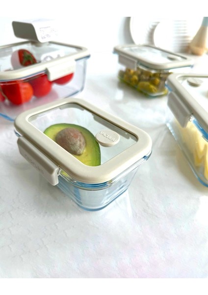 Bej 5'li Vakumlu Cam Saklama Kabı Seti, Sağlıklı ve Şık Saklama Çözümü indirimleri