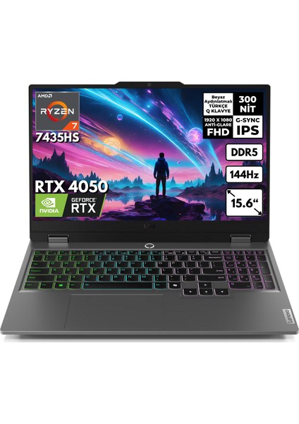 Loq Ryzen 7-7435HS 16-Gbddr5 1 Tbssd RTX4050 (6GB-105W) 15.6" Fhd Windows 10 Home Oyuncu Notebook 83JC00CRTRFR82